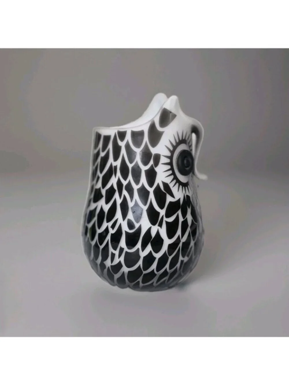 Murano Style Black White Owl Art Glass Vase Cased Glass Big Eye Design